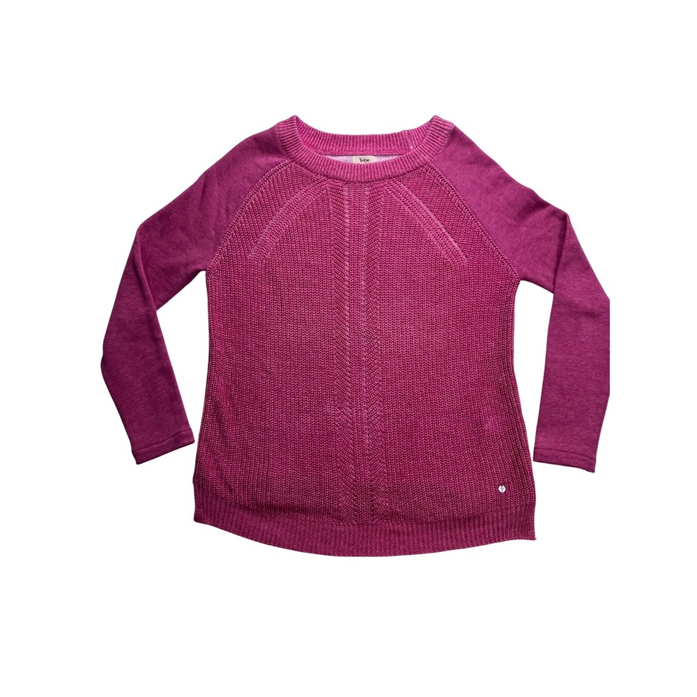 Yerse Mixed Media Sweater Womens Small Pink Linen Knit Raglan Luxury